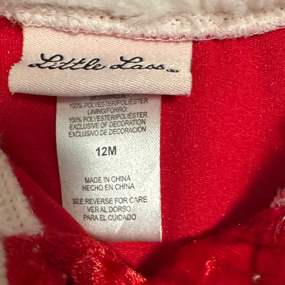 Little Lass Red Velvet dress with White Trim - Picture 2 of 5